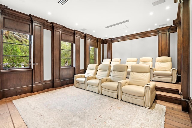 10101 SW 60th Ct, Pinecrest, FL 33156 - home theater featuring light wood-type flooring and crown molding