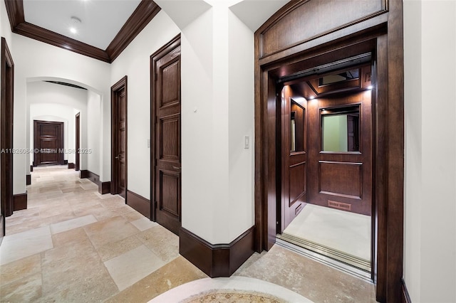 10101 SW 60th Ct, Pinecrest, FL 33156 - corridor with arched walkways and crown molding