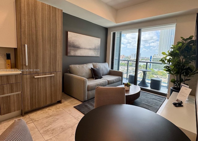 239 SW 9th St Unit 1604, Miami, FL 33130 - living area with light tile patterned floors and a view of city