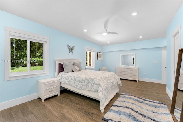 11401 SW 69th Ave, Pinecrest, FL 33156 - bedroom featuring multiple windows, wood finished floors, recessed lighting, and ceiling fan