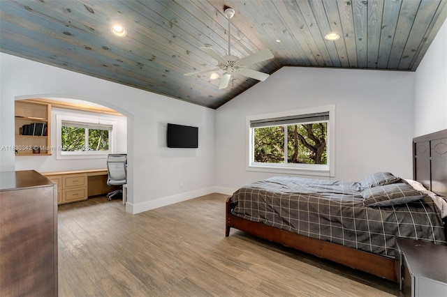 11401 SW 69th Ave, Pinecrest, FL 33156 - bedroom featuring multiple windows, light wood-style floors, vaulted ceiling, a desk, and wooden ceiling