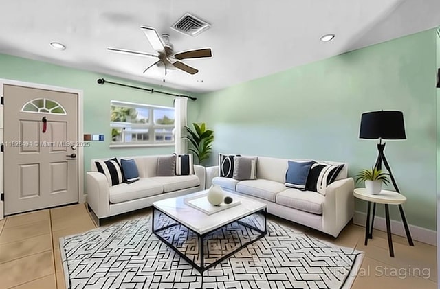 4960 SW 5th St, Margate, FL 33068 - living room with a ceiling fan, recessed lighting, and light tile patterned floors
