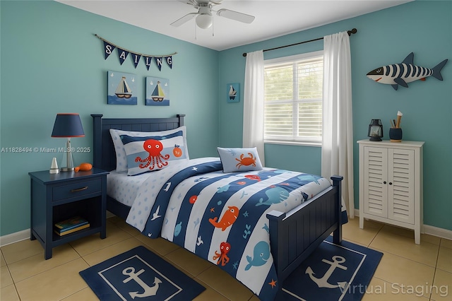 4960 SW 5th St, Margate, FL 33068 - bedroom with light tile patterned floors and a ceiling fan