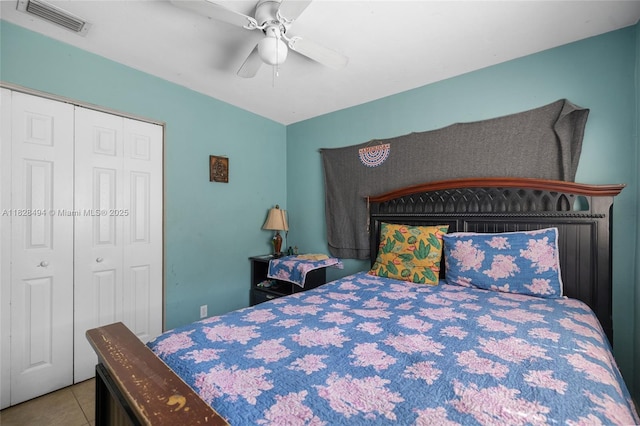 4960 SW 5th St, Margate, FL 33068 - bedroom with a closet, tile patterned flooring, and a ceiling fan