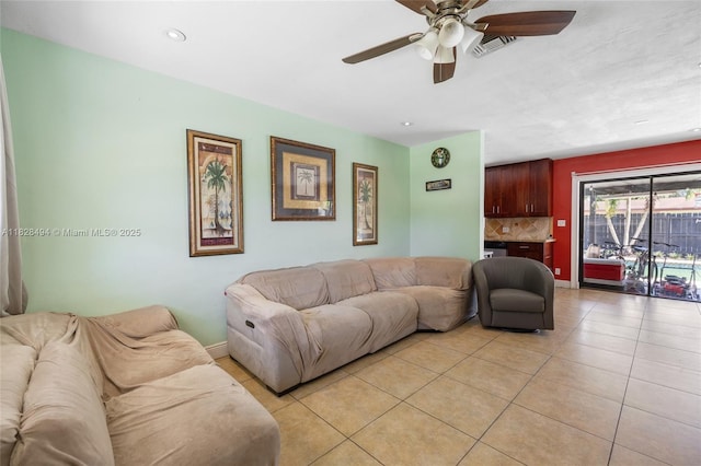 4960 SW 5th St, Margate, FL 33068 - living area featuring light tile patterned floors, a ceiling fan, and recessed lighting