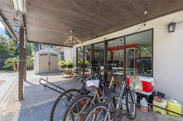 4960 SW 5th St, Margate, FL 33068 - view of patio with a storage unit and a ceiling fan