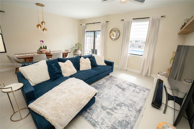 25433 SW 108th Ct, Homestead, FL 33032 - living area featuring a ceiling fan and light tile patterned floors