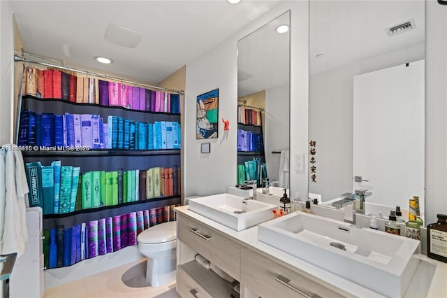 55 SW 9th St Unit 1801, Miami, FL 33130 - bathroom with double vanity, recessed lighting, and a shower with shower curtain