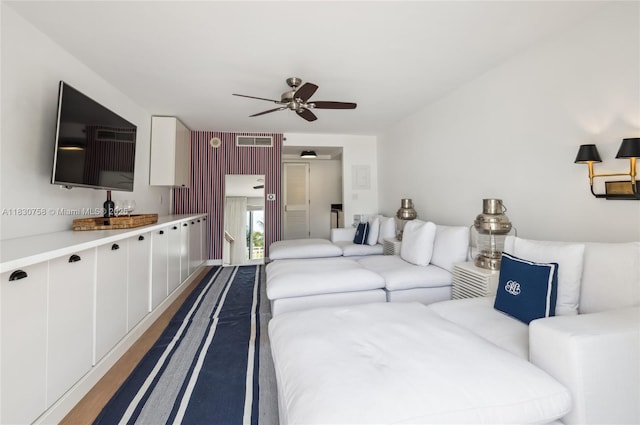 791 Crandon Blvd Unit C.854, Key Biscayne, FL 33149 - living room with a ceiling fan and dark wood-type flooring
