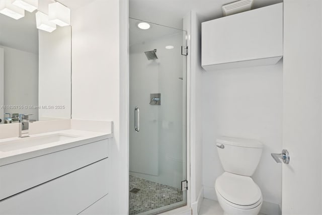 791 Crandon Blvd Unit C.851, Key Biscayne, FL 33149 - full bathroom featuring a shower stall, vanity, tile patterned floors, and recessed lighting