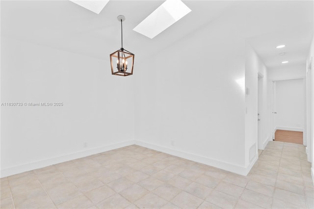 324 NW 107th Ave, Pembroke Pines, FL 33026 - empty room featuring a skylight, a chandelier, recessed lighting, and light tile patterned floors