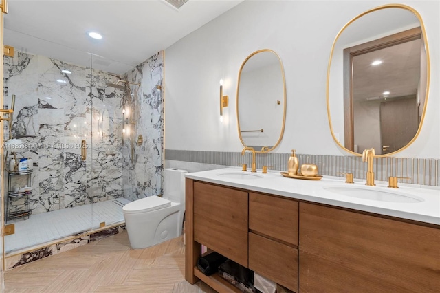 15202 SW 80th Ave, Palmetto Bay, FL 33157 - full bathroom with a marble finish shower, double vanity, and recessed lighting