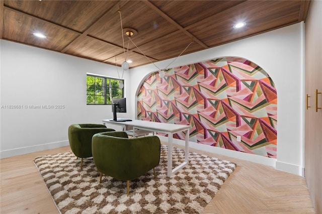15202 SW 80th Ave, Palmetto Bay, FL 33157 - living area featuring wooden ceiling, recessed lighting, and wood finished floors