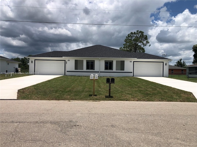4568/4570 Golfview Blvd, Lehigh Acres, FL 33973 - single story home featuring concrete driveway, a garage, a front lawn, and stucco siding