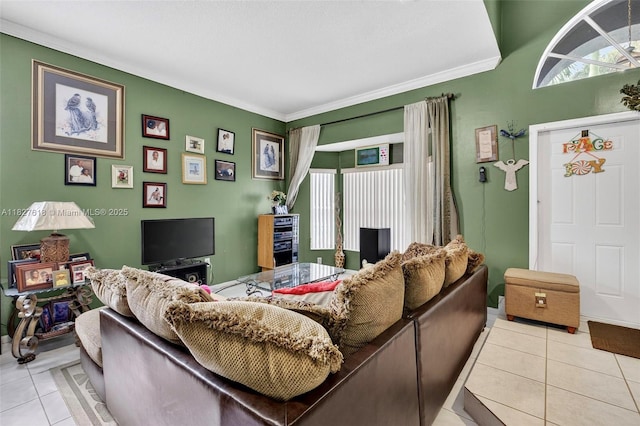 7095 E Tropical Way, Plantation, FL 33317 - living room with light tile patterned flooring, plenty of natural light, and crown molding