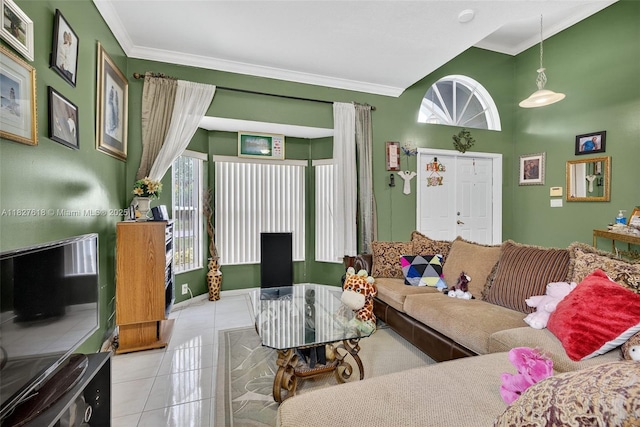 7095 E Tropical Way, Plantation, FL 33317 - living area with ornamental molding and tile patterned flooring