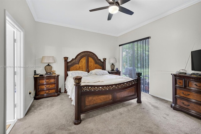 7095 E Tropical Way, Plantation, FL 33317 - carpeted bedroom featuring crown molding, a ceiling fan, and access to exterior