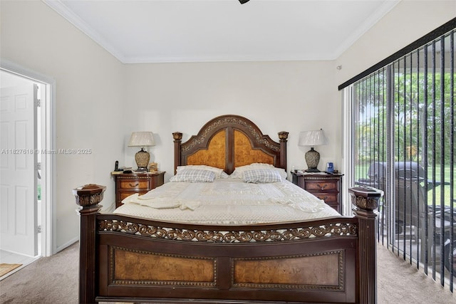 7095 E Tropical Way, Plantation, FL 33317 - bedroom featuring light carpet, access to exterior, and ornamental molding