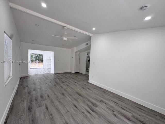 1108 SW 22nd Ave, Fort Lauderdale, FL 33312 - unfurnished living room featuring lofted ceiling, wood finished floors, recessed lighting, and a ceiling fan