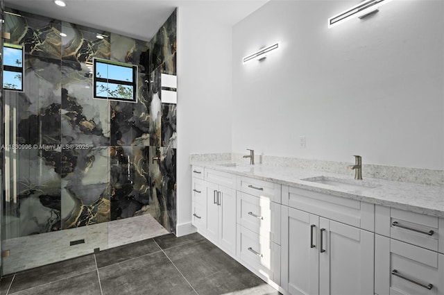 3324 NE 27, Naples, FL 34120 - bathroom featuring a marble finish shower and double vanity