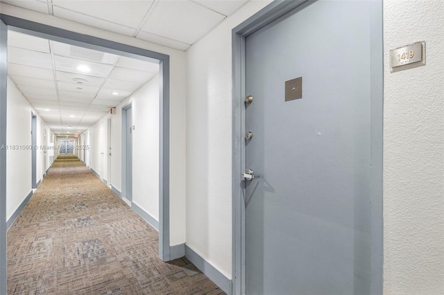 1200 W Ave Unit 1419, Miami Beach, FL 33139 - hall with recessed lighting, carpet floors, and a drop ceiling
