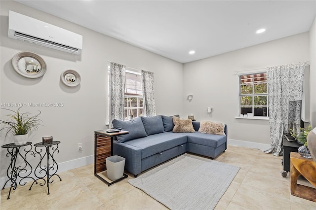1320 Obispo Ave, Coral Gables, FL 33134 - living area featuring a wall mounted AC, plenty of natural light, recessed lighting, and tile patterned flooring