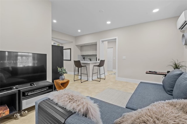 1320 Obispo Ave, Coral Gables, FL 33134 - living area with a wall mounted air conditioner and recessed lighting