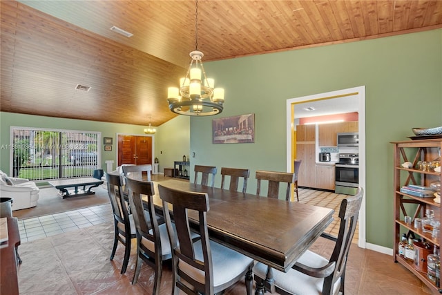 6740 NW 45th St, Lauderhill, FL 33319 - tiled dining area featuring a chandelier and wooden ceiling