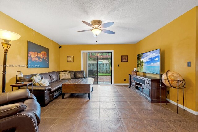 6740 NW 45th St, Lauderhill, FL 33319 - living room with a ceiling fan and a textured ceiling