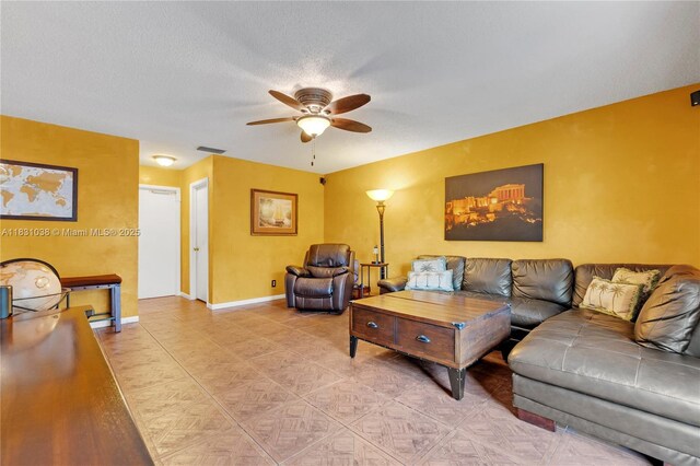 6740 NW 45th St, Lauderhill, FL 33319 - living area with a ceiling fan, light tile patterned flooring, and a textured ceiling