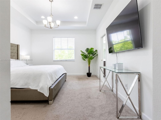 4923 NW 48th Ter, Tamarac, FL 33319 - bedroom featuring multiple windows, a raised ceiling, carpet, a chandelier, and recessed lighting