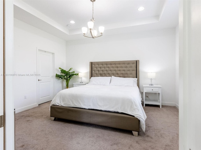 4923 NW 48th Ter, Tamarac, FL 33319 - carpeted bedroom featuring a tray ceiling, a chandelier, and recessed lighting
