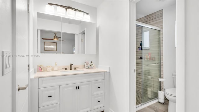10401 NW 21st St, Pembroke Pines, FL 33026 - bathroom with vanity, a shower stall, and ceiling fan