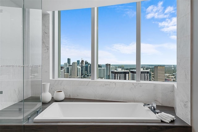 851 NE 1st Ave Unit Ph4912, Miami, FL 33132 - bathroom with a garden tub and a skyline view
