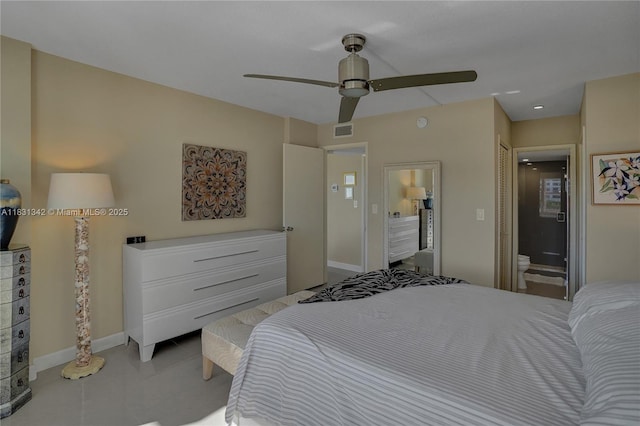 1620 N Ocean Blvd Unit 510, Pompano Beach, FL 33062 - tiled bedroom with ensuite bath and ceiling fan