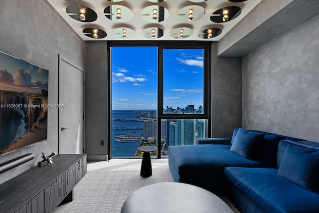 788 NE 23rd St Unit 5401, Miami, FL 33137 - living area with floor to ceiling windows, a city view, and carpet floors