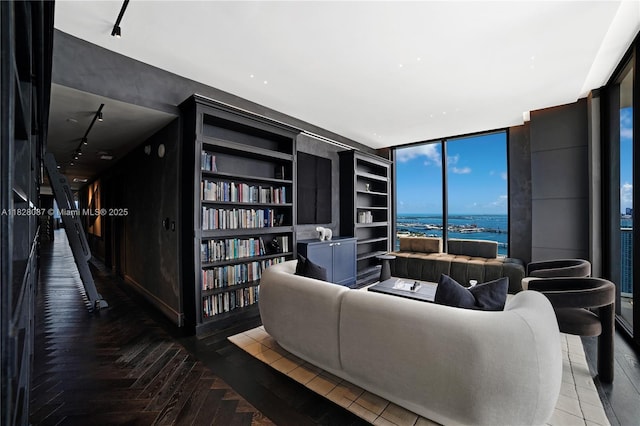 788 NE 23rd St Unit 5401, Miami, FL 33137 - living area with a water view, wood finished floors, and floor to ceiling windows