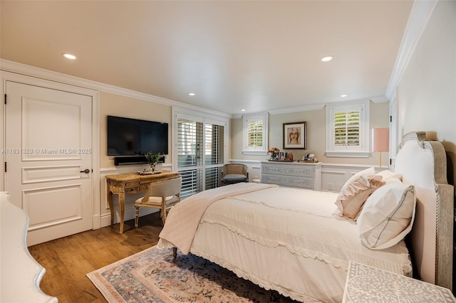 618 Valencia Ave Unit 101, Coral Gables, FL 33134 - bedroom with crown molding, wood finished floors, and recessed lighting