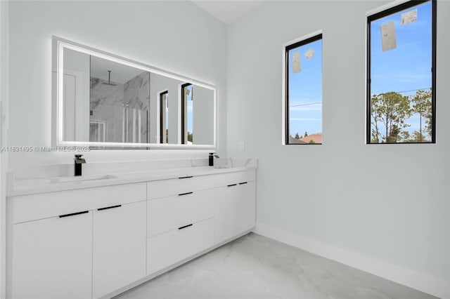 3209 45th St SW, Lehigh Acres, FL 33976 - bathroom with marble finish floors, a marble finish shower, and double vanity