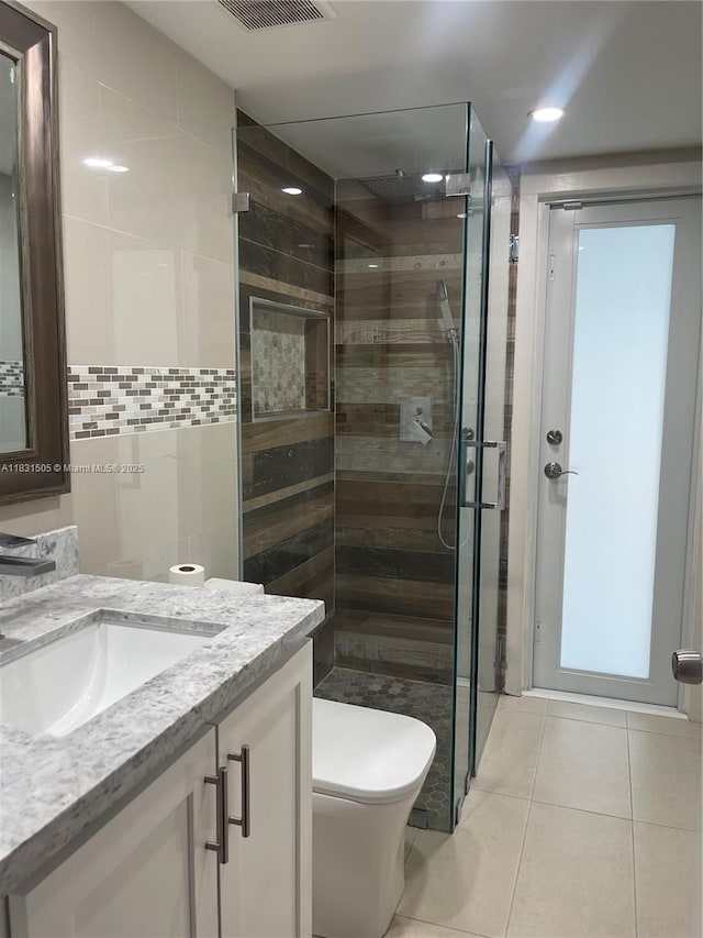 11123 SW 156th Ct, Miami, FL 33196 - full bath with a sauna / steam room, vanity, a stall shower, tile patterned flooring, and recessed lighting