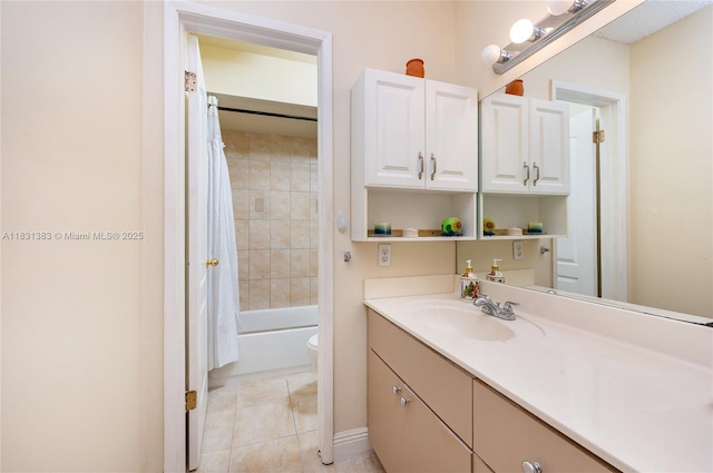 10114 NW 4th Ln Unit 3-12, Miami, FL 33172 - full bathroom featuring vanity, shower / bathtub combination with curtain, and tile patterned floors