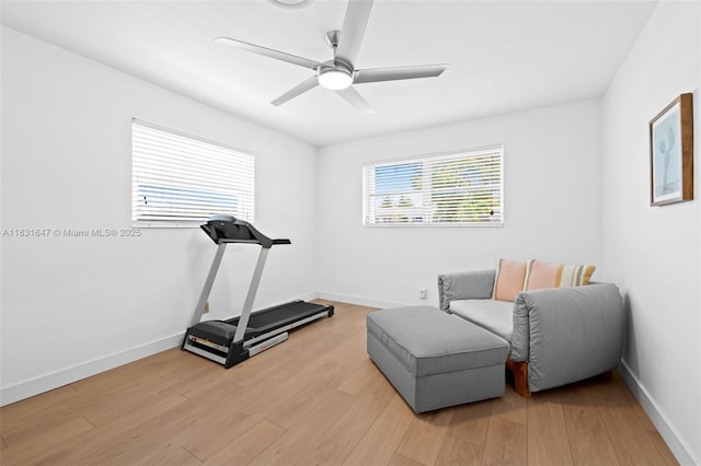 2015 N 37th Ave, Hollywood, FL 33021 - workout area featuring ceiling fan and light wood-type flooring
