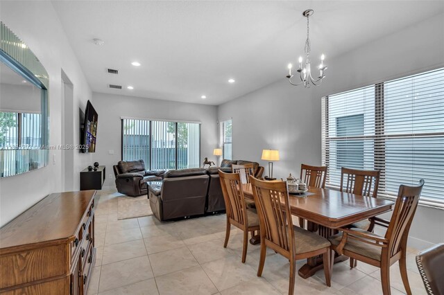 3274 W 96th Pl, Hialeah, FL 33018 - dining area featuring a chandelier, light tile patterned flooring, and recessed lighting