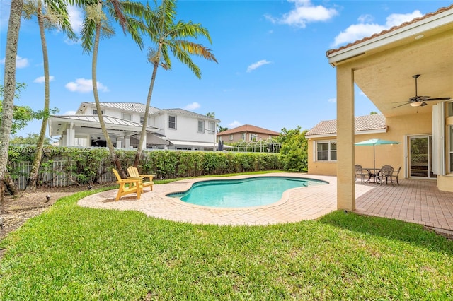 19442 SW 39th St, Miramar, FL 33029 - view of swimming pool with a fenced backyard, a patio area, and ceiling fan
