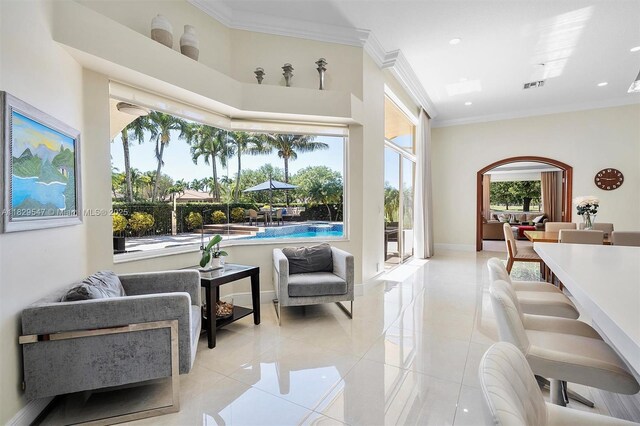 2541 Golf View Dr, Weston, FL 33327 - kitchen featuring modern cabinets, light countertops, crown molding, decorative backsplash, and dishwasher