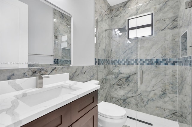 2505 40th, Lehigh Acres, FL 33976 - full bathroom with vanity, a marble finish shower, and tile walls