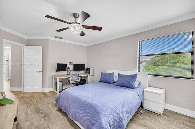 10527 NW 6th St, Pembroke Pines, FL 33026 - bedroom with light wood-style floors, crown molding, and ceiling fan