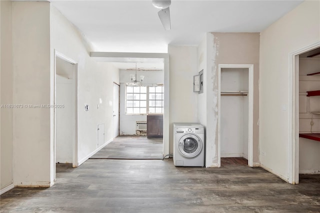 836 10th St Unit 6, Miami Beach, FL 33139 - laundry room with washer / dryer, a chandelier, and wood finished floors