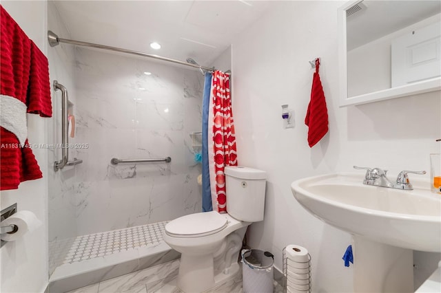2800 Somerset Dr Unit 215J, Lauderdale Lakes, FL 33311 - full bathroom featuring a marble finish shower, marble finish floors, and recessed lighting
