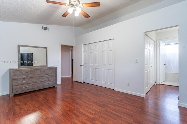 18481 NW 22nd St, Pembroke Pines, FL 33029 - unfurnished bedroom featuring lofted ceiling, dark wood finished floors, and ceiling fan